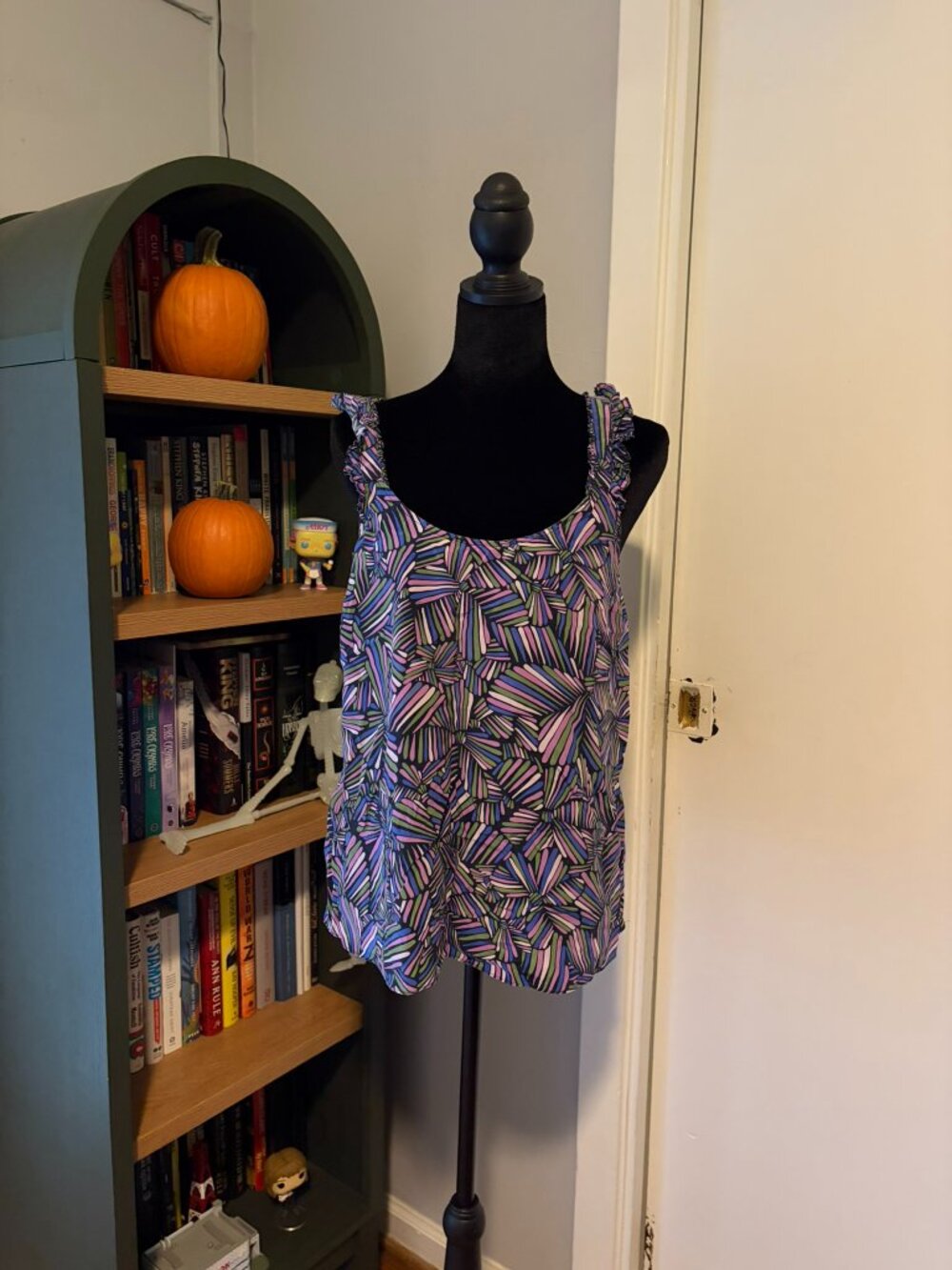 Silk Ruffle Strap Tank Top